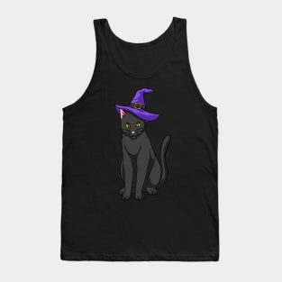 Black Cat Wearing Witches Hat Halloween Scary Tank Top
